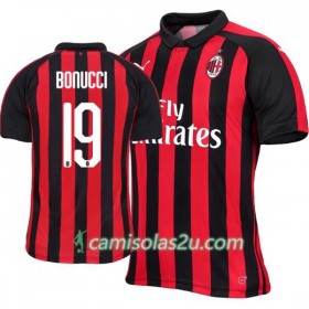 Camisolas de Futebol AC Milan Leonardo Bonucci 19 Equipamento Principal 2018/19 Manga Curta